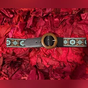 Jessica Simpson Black and Brown Belt with Blue Embroidery